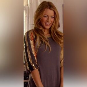 See by Chloé Gray Mini Dress with Sequined Stripes